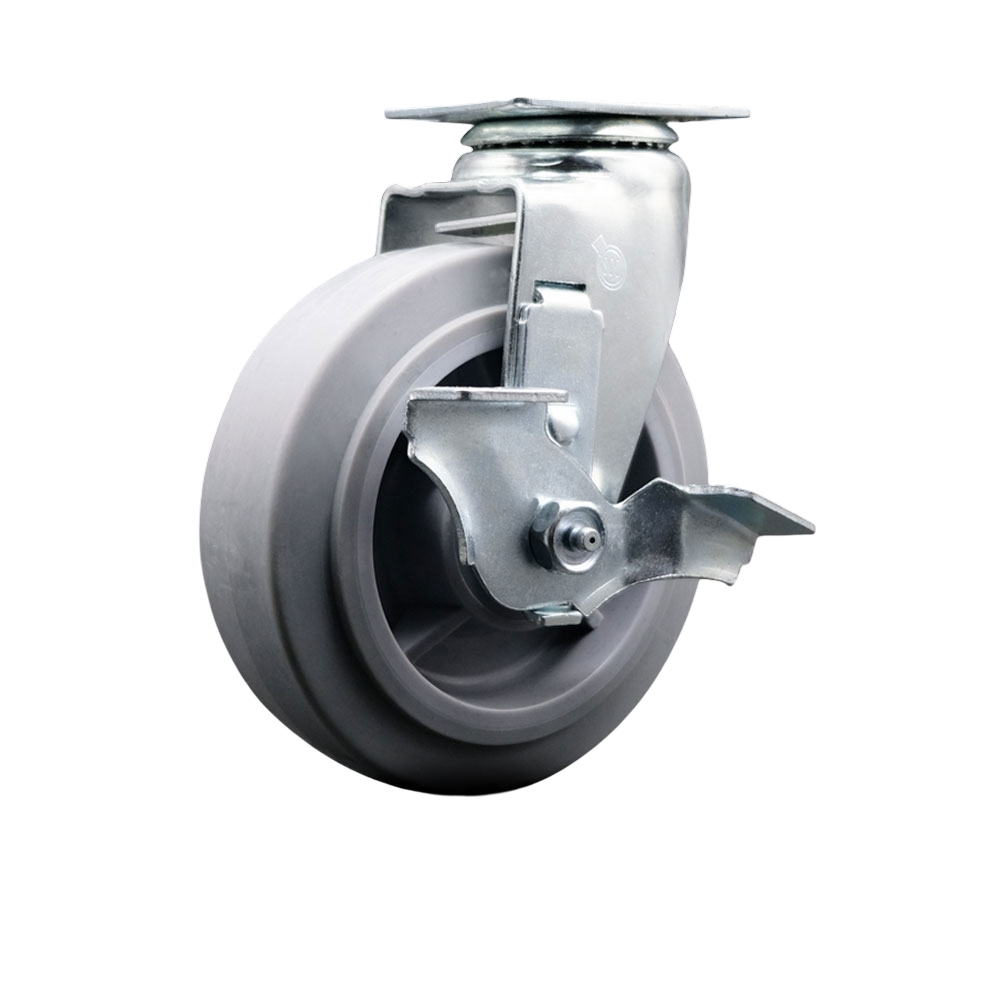SCC-20S620-TPRRF-TLB Swivel Top Plate Caster Gray 6 x 2 in. Thermoplastic Rubber Flat Tread Wheel Roller Bearing - 450 lbs Capacity