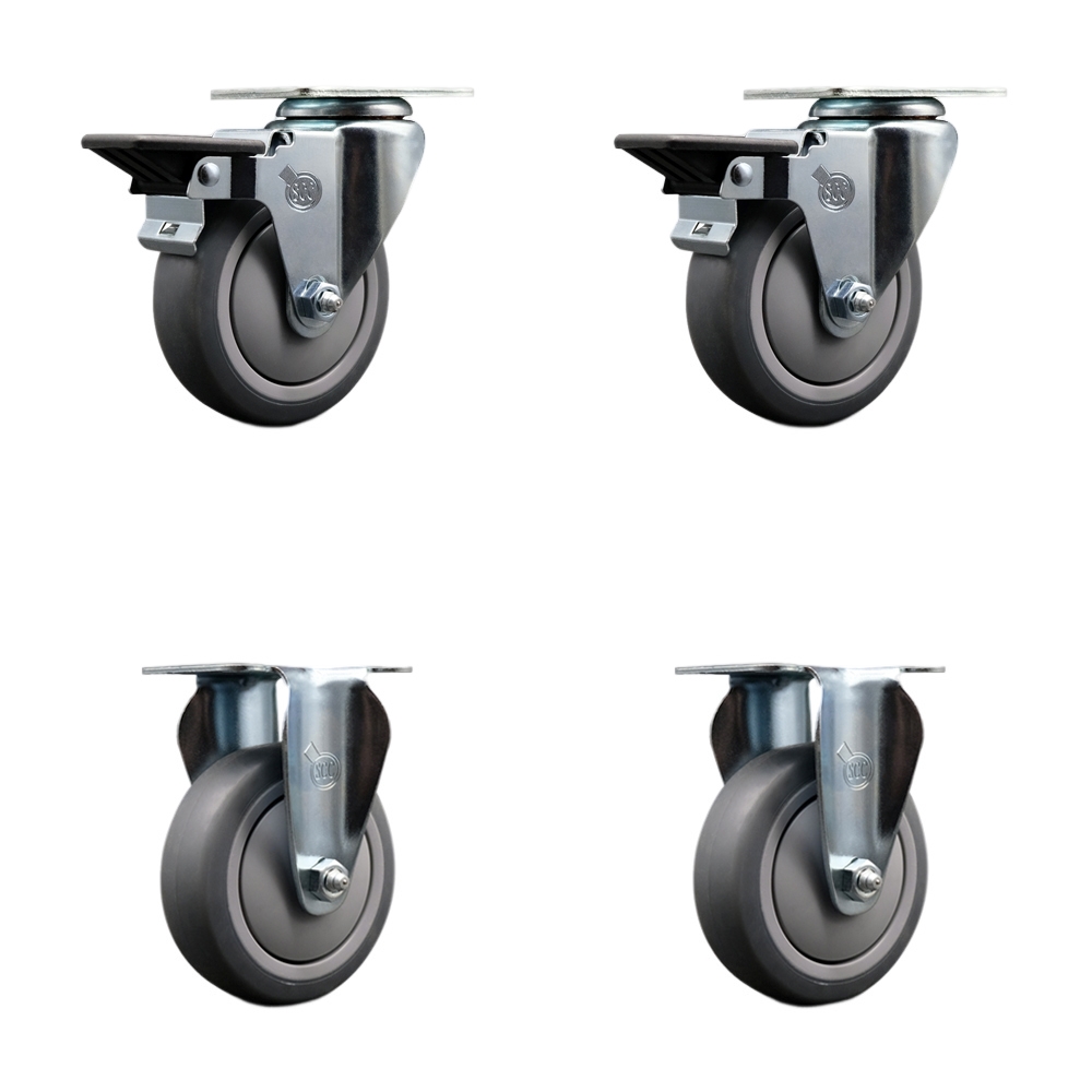 SCC-20S414-TPRB-PLB-2-R-2 Thermoplastic Rubber Swivel Top Plate Caster with 4 in. Gray Wheels - 1000 lbs Total Capacity - Set of 4