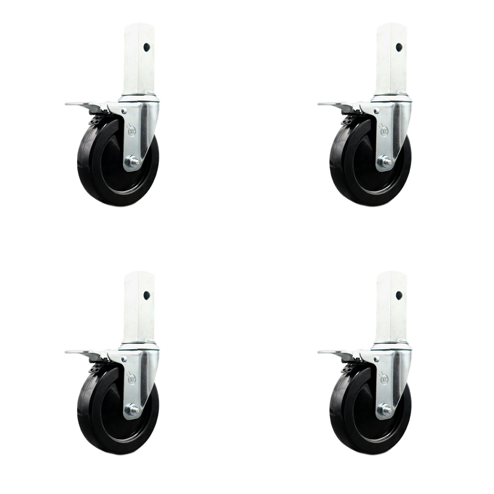 Bil-Jax 0026-835 0126835 Scaffold Swivel Caster Replacement - 5 in. Black Hard Rubber Wheels with Total Lock Brakes - Set of 4 - 300 lbs Capacity