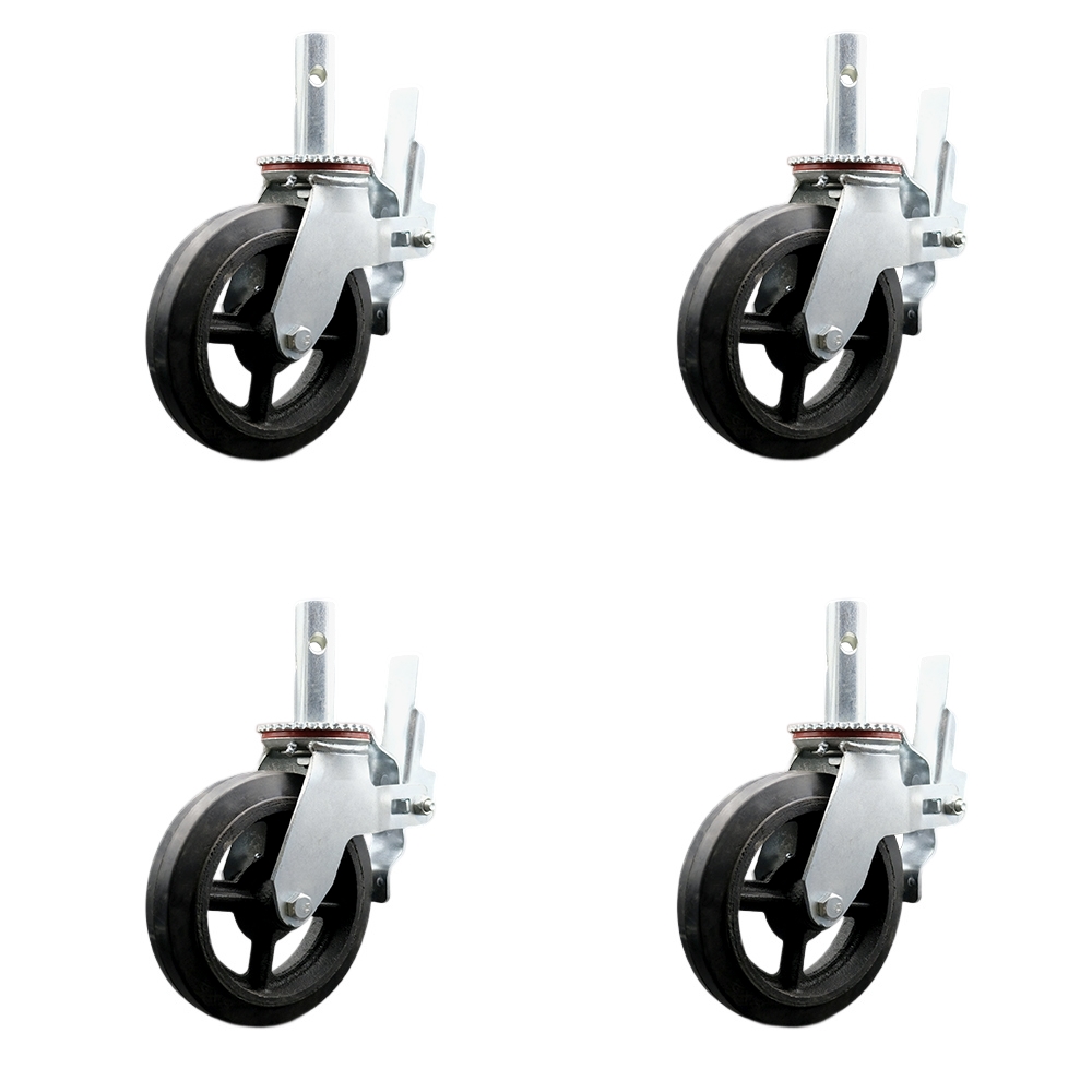 Bil-Jax 0026-762 Scaffold Swivel Caster Replacement - 8 in. Black Rubber on Cast Iron Wheels - 600 lbs Capacity per Caster - Set of 4