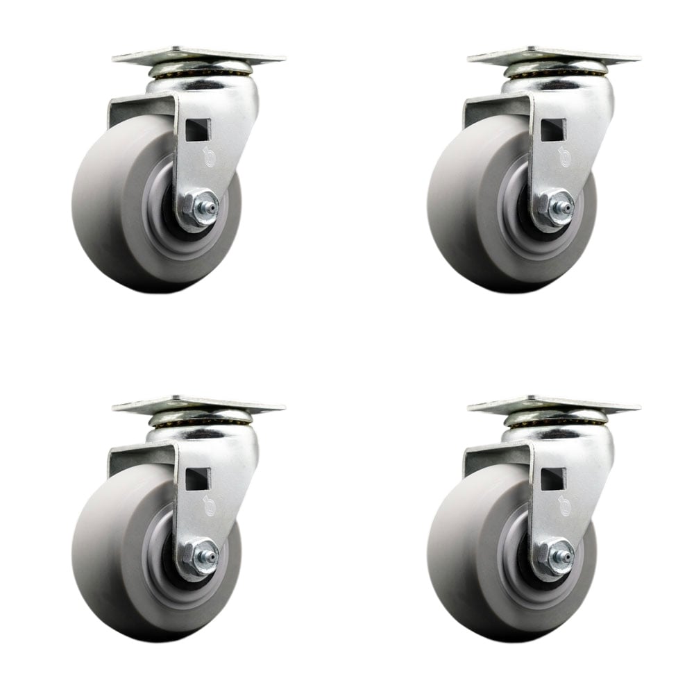 SCC-20S420-TPRRD-4 Swivel Top Plate Caster Set, Gray 4 x 2 in. Thermoplastic Rubber Donut Tread Wheel Roller Bearing - 1800 lbs Total Capacity
