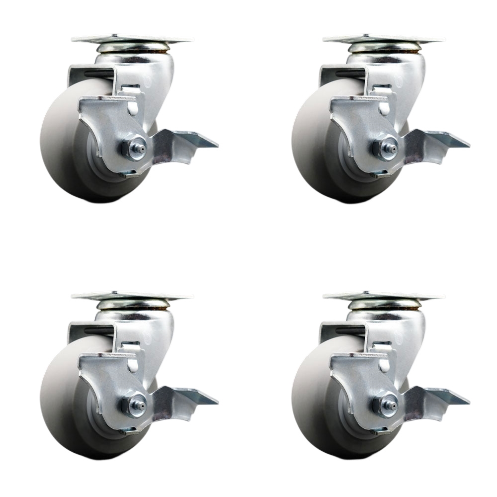 Swivel Top Plate Caster Set, Gray 4 x 2 in. Thermoplastic Rubber Donut Tread Wheel Roller Bearing - 1800 lbs Total Capacity