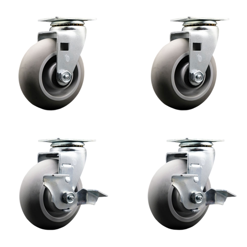 SCC-20S520-TPRRD-2-TLB-2 Swivel Plate Caster Set, Gray 5 x 2 in. Thermoplastic Rubber Donut Tread Wheel Roller Bearing - 1800 lbs Total Capacity