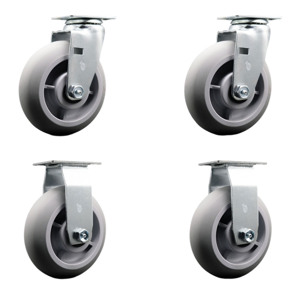 Swivel & Rigid Top Plate Caster Set, Gray 6 x 2 in. Thermoplastic Rubber Donut Tread Wheel Roller Bearing - 1800 lbs Total Capacity