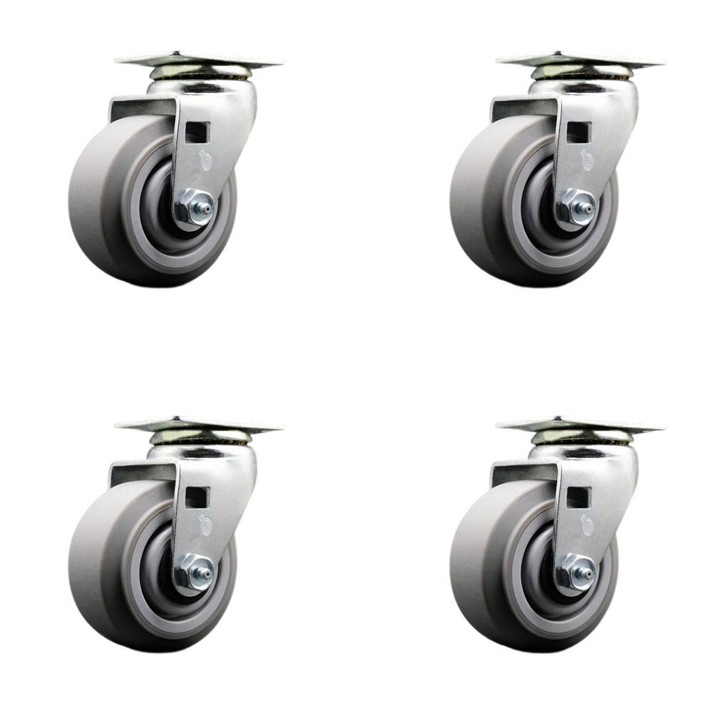 SCC-20S420-TPRRF-4 Swivel Top Plate Caster Set, Gray 4 x 2 in. Thermoplastic Rubber Flat Tread Wheel Roller Bearing - 1800 lbs Total Capacity