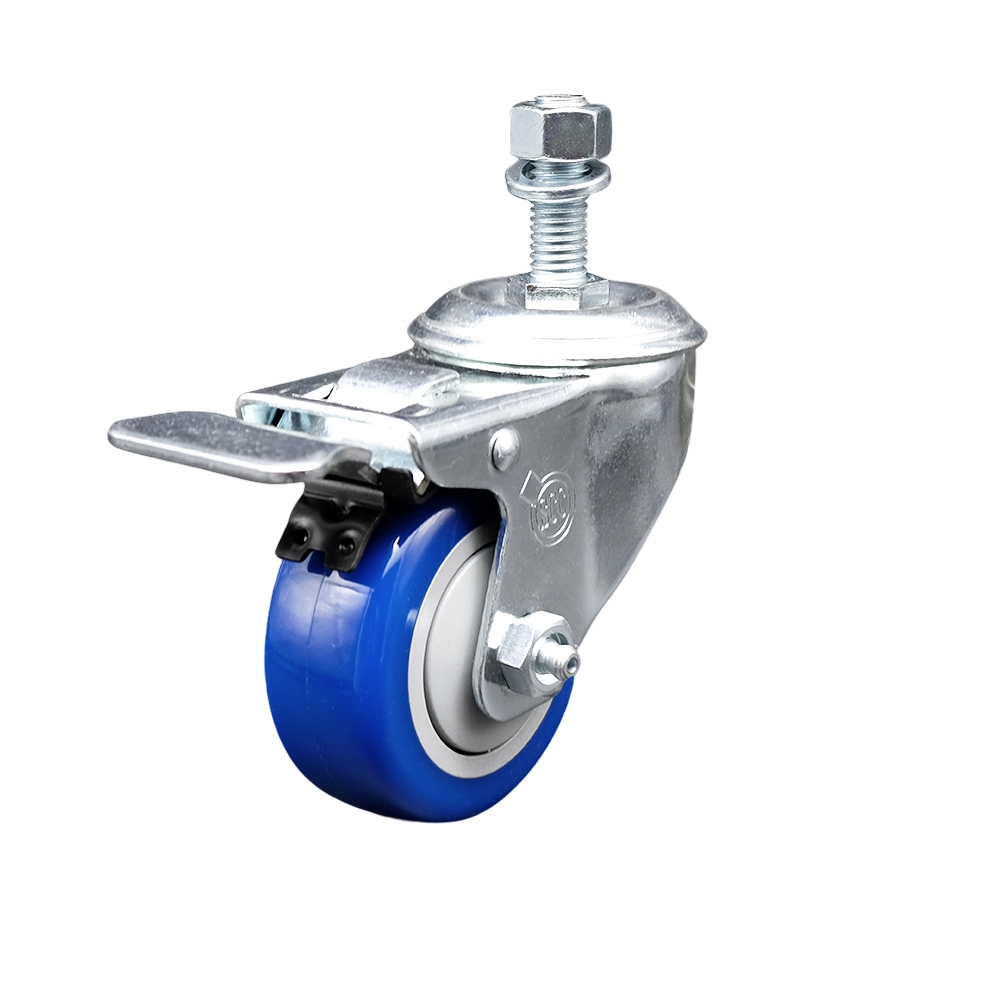 SCC-TSTTL20S314-PPUB-BLUE-121315 Polyurethane Swivel Threaded Stem Caster with 3 x 1.25 in. Blue Wheel & 0.5 in. Stem & Total Locking Brake