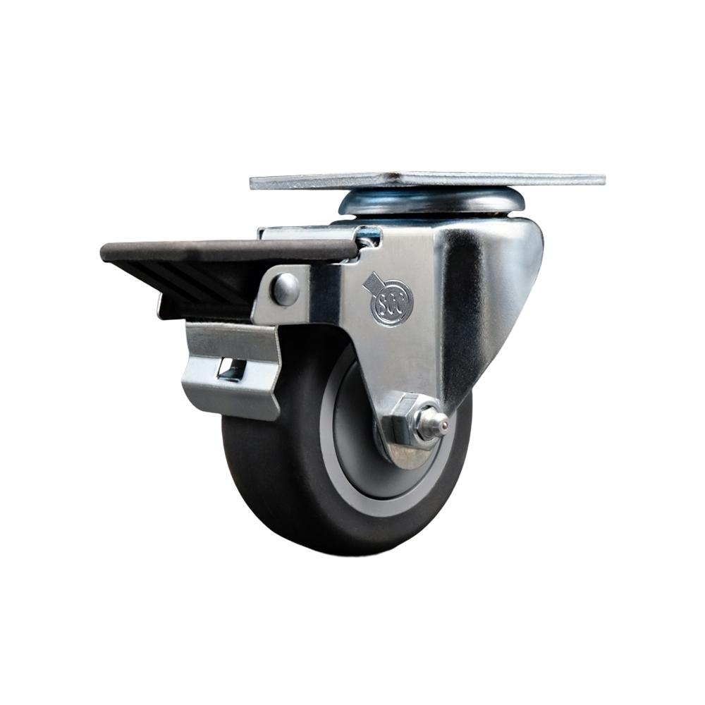 SCC-20S314-TPRB-PLB Thermoplastic Rubber Swivel Top Plate Swivel Caster with 3 in. Gray Wheel & Posi Locking Brake - 210 lbs Capacity per Caster