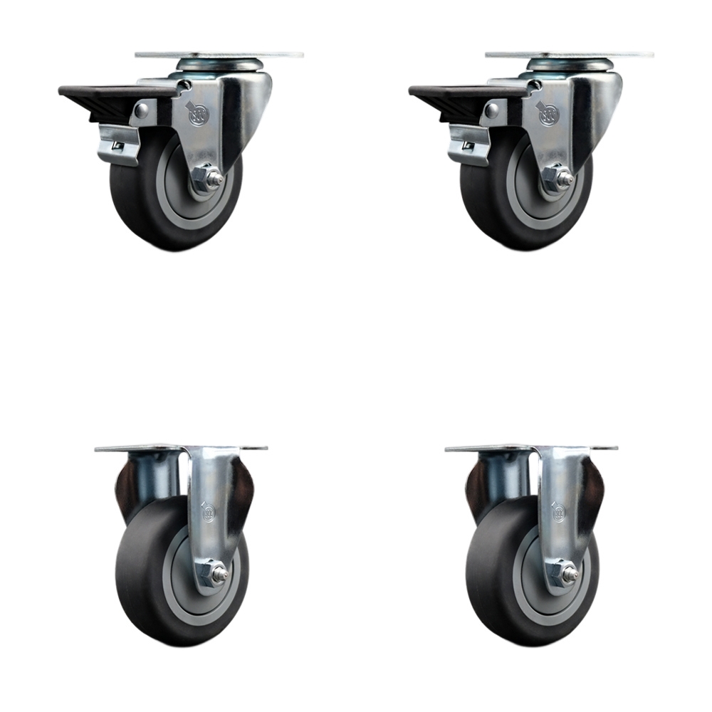 SCC-20S3514-TPRB-PLB-2-R-2 Thermoplastic Rubber Swivel Top Plate Caster with 3.5 in. Gray Wheels - 920 lbs Total Capacity - Set of 4