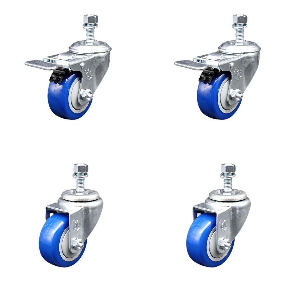 SCC-TSTTL20S314-PPUB-BLUE-121315-2-S-2 Polyurethane Swivel Threaded Stem Caster with 3 x 1.25 in. Blue Wheels & 0.5 in. Stems - Set of 4