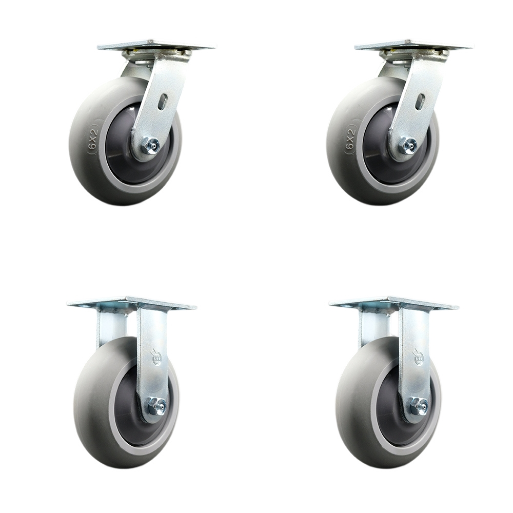 Chemtainer CSJ6RRRS CSJ6RRRR Replacement Swivel Caster - 6 in. Thermoplastic Rubber Donut Tread Wheels with Plastic Thread Guards - Set of 4