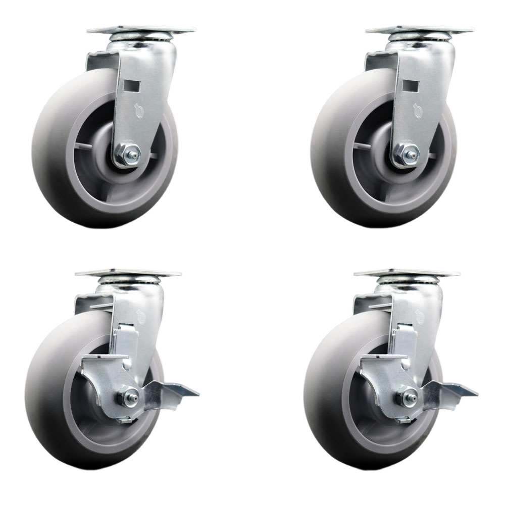 SCC-20S620-TPRRD-2-TLB-2 Swivel Plate Caster Set, Gray 6 x 2 in. Thermoplastic Rubber Donut Tread Wheel Roller Bearing - 1800 lbs Total Capacity
