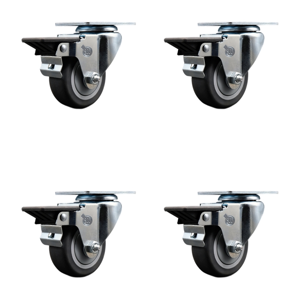 SCC-20S314-TPRB-PLB-4 Thermoplastic Rubber Swivel Top Plate Caster with 3 in. Gray Wheels - 840 lbs Total Capacity - Set of 4