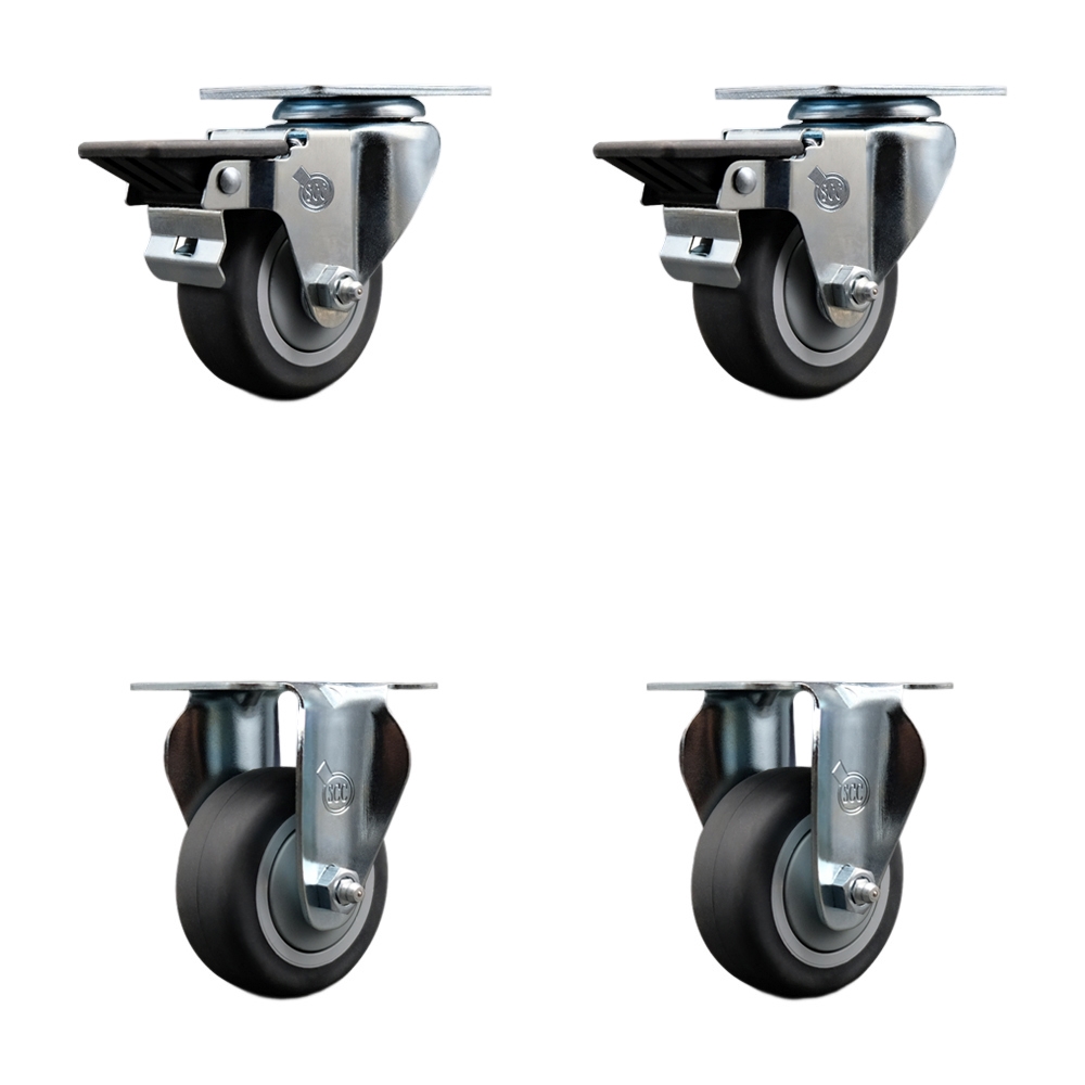 SCC-20S314-TPRB-PLB-2-R-2 Thermoplastic Rubber Swivel Top Plate Caster with 3 in. Gray Wheels - 840 lbs Total Capacity - Set of 4