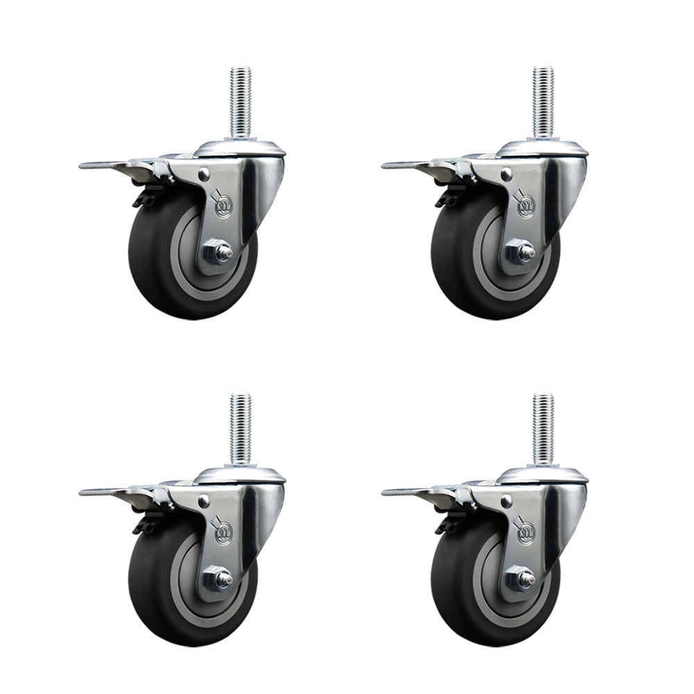 Thermoplastic Rubber Swivel Threaded Stem Caster with 3.5 x 1.25 in. Gray Wheels & 0.75 in. Stems - 920 lbs Total Capacity - Set of 4