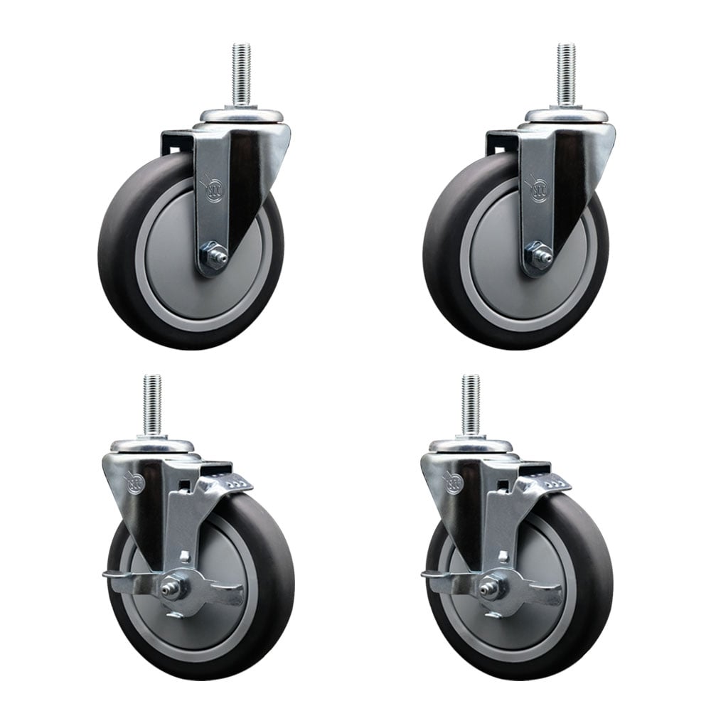 Thermoplastic Rubber Swivel Threaded Stem Caster - 5 x 1.25 in. Gray Wheels & 0.75 in. Stems - 1200 lbs Total Capacity - Set of 4