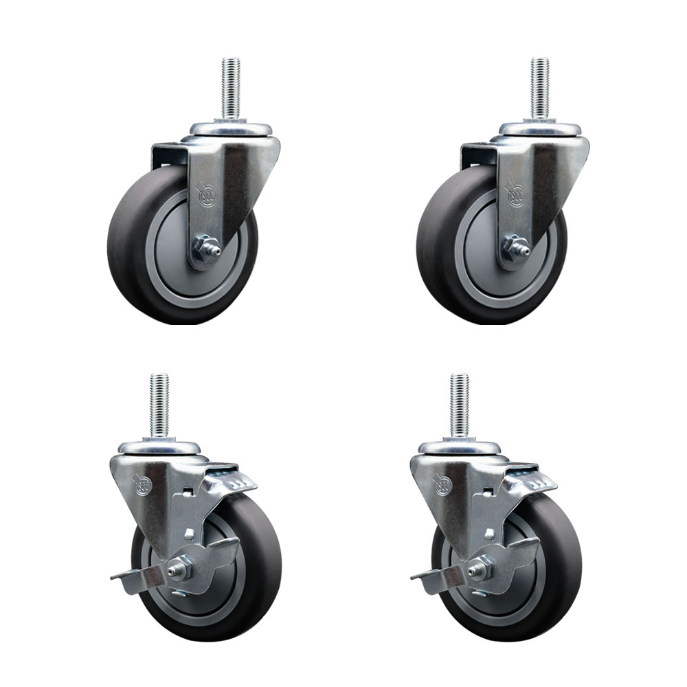 Thermoplastic Rubber Swivel Threaded Stem Caster - 4 x 1.25 in. Gray Wheels & 0.62 in. Stems - 1000 lbs Total Capacity - Set of 4