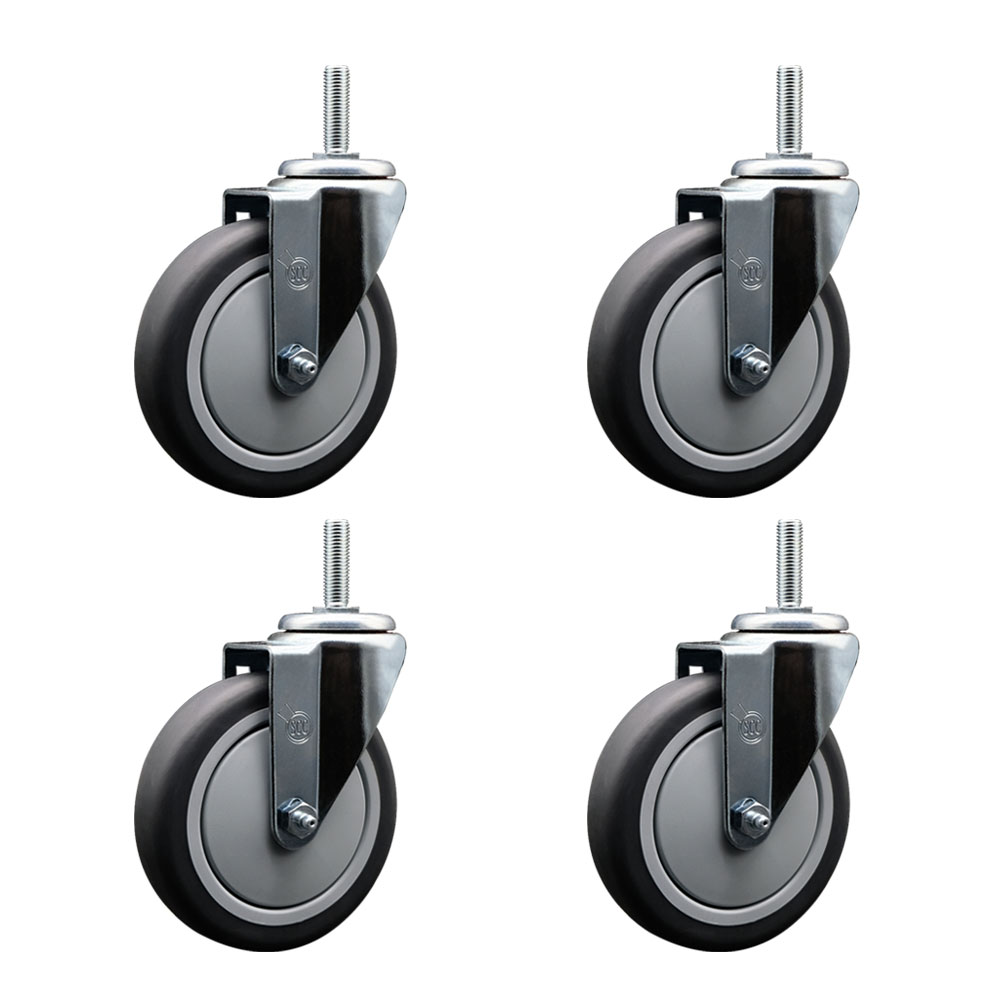 Thermoplastic Rubber Swivel Threaded Stem Caster with 5 x 1.25 in. Gray Wheels & 0.62 in. Stems - 1200 lbs Total Capacity - Set of 4