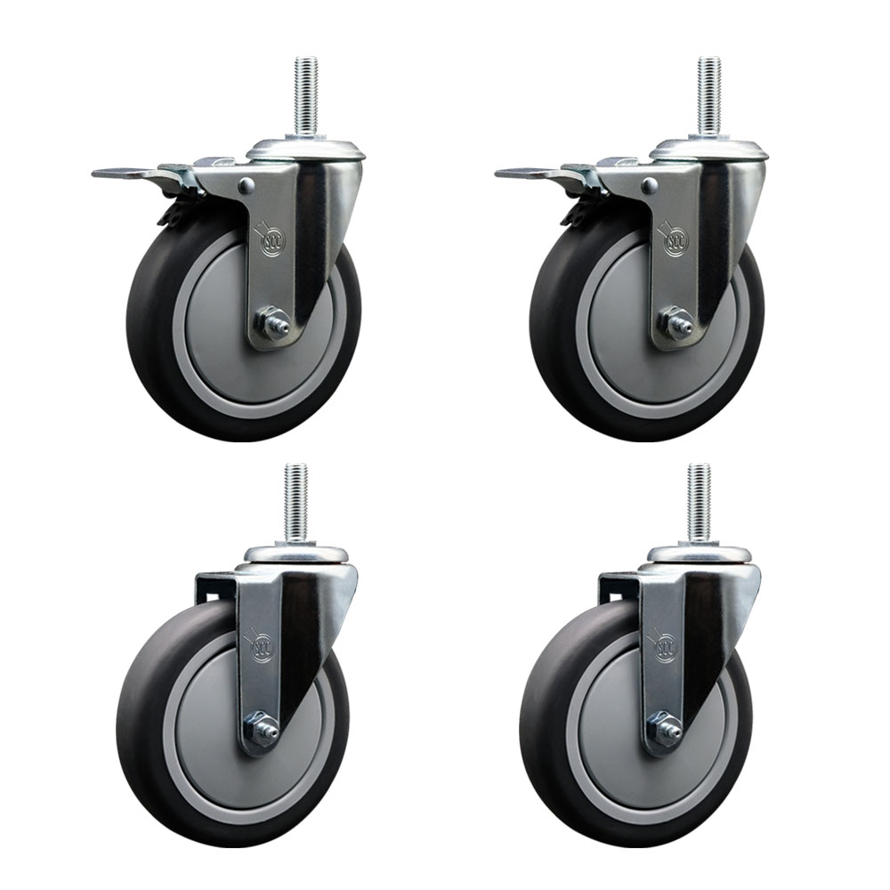 Thermoplastic Rubber Swivel Threaded Stem Caster - 5 x 1.25 in. Gray Wheels & 0.62 in. Stems - 1200 lbs Total Capacity - Set of 4
