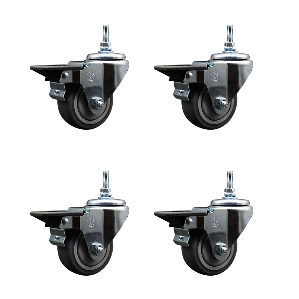 Thermoplastic Rubber Swivel Threaded Stem Caster with 3 x 1.25 in. Gray Wheels & 12 mm Stems - 840 lbs Total Capacity - Set of 4