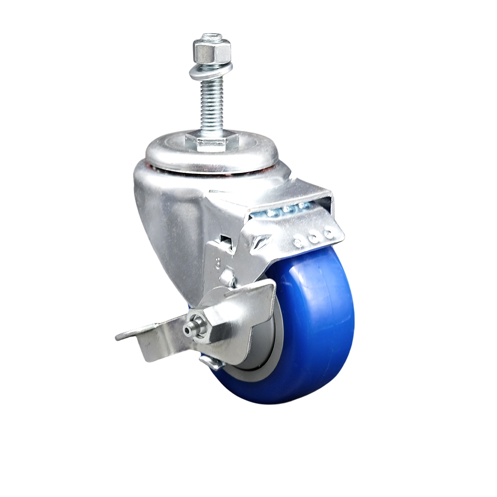 SCC-TS20S314-PPUB-BLUE-TLB-381615 Polyurethane Swivel Threaded Stem Caster with 3 x 1.25 in. Blue Wheel & 0.38 in. Stem & Top Locking Brake