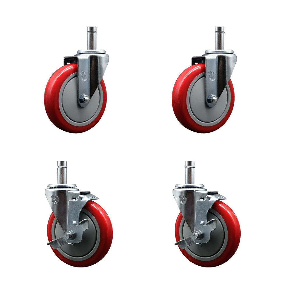 460EC26 EC-26 Regency 5 in. Grip Ring Stem Caster Set-Fits Regency Shelving Units-Light Duty Replacement - Red Poly Wheel