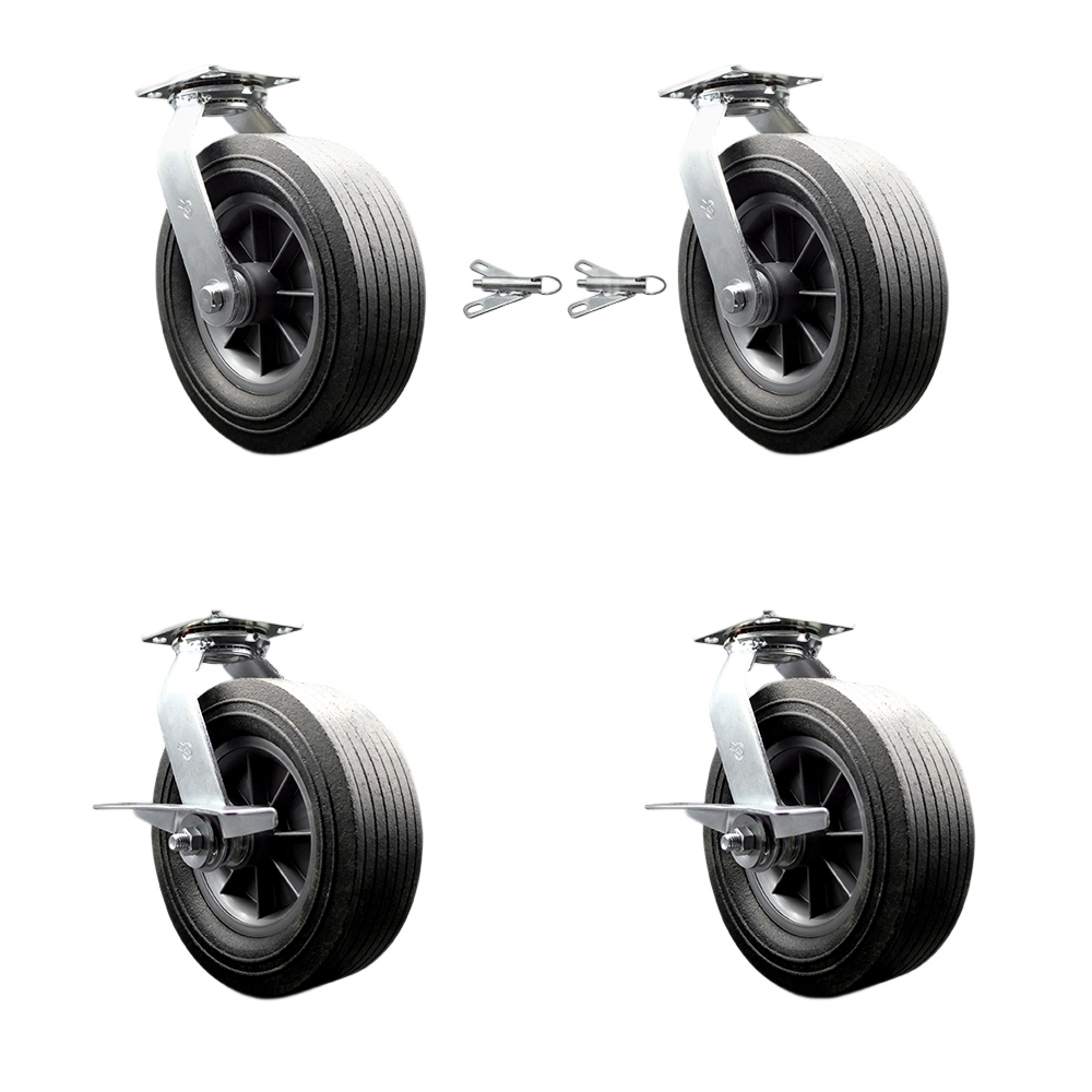 BBQ Smoker Grill Flat Free All Terrain Caster Wheel Set - 10 in. Easy Roll, No Flat, Maintenance Free Solid Rubber Wheels