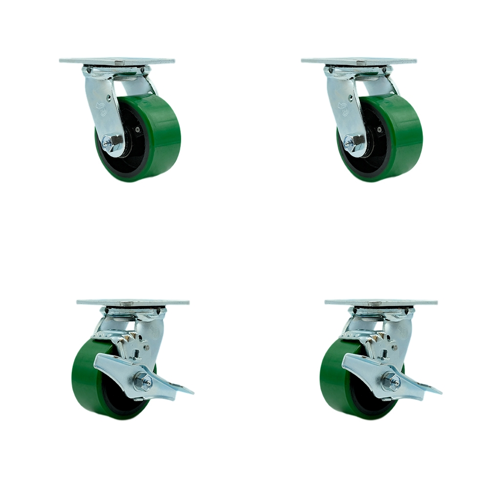 TOOL-SCC-30CS420-PUB-GB-2-TLB-2 Tool Box Caster Wheel Set - 4 in. Non-Marking, Maintenance Free Green Polyurethane on Cast Iron Wheels