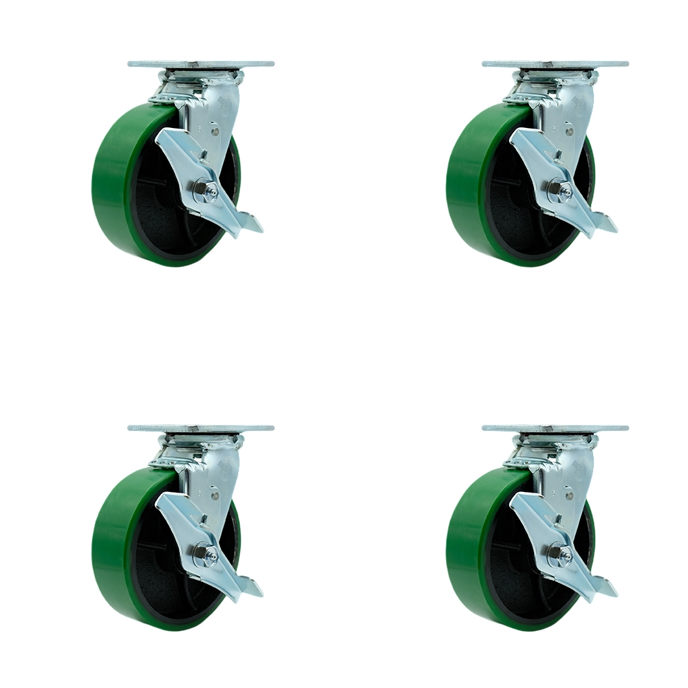 TOOL-SCC-30CS620-PUR-GB-TLB-4 Tool Box Caster Wheel Set - 6 in. Non-Marking, Easy Rolling Green Polyurethane on Cast Iron Wheels