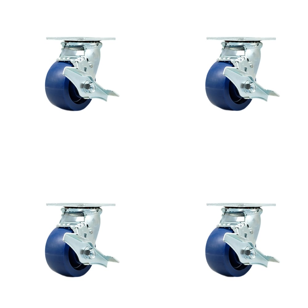 Tool Box Caster Wheel Set - 4 in. Non-Marking, Easy Rolling Solid Polyurethane Wheels - Industrial Grade - 4 Swivel Casters with Top Lock Brakes