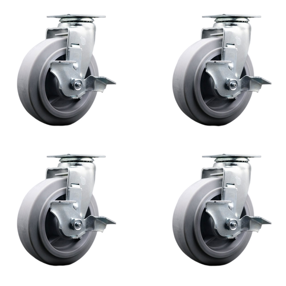 TOOL-SCC-20S620-TPRRF-TLB-4 Tool Box Caster Wheel Set - 6 in. Non-Marking, Easy Rolling Thermoplastic Rubber Flat Tread Wheels