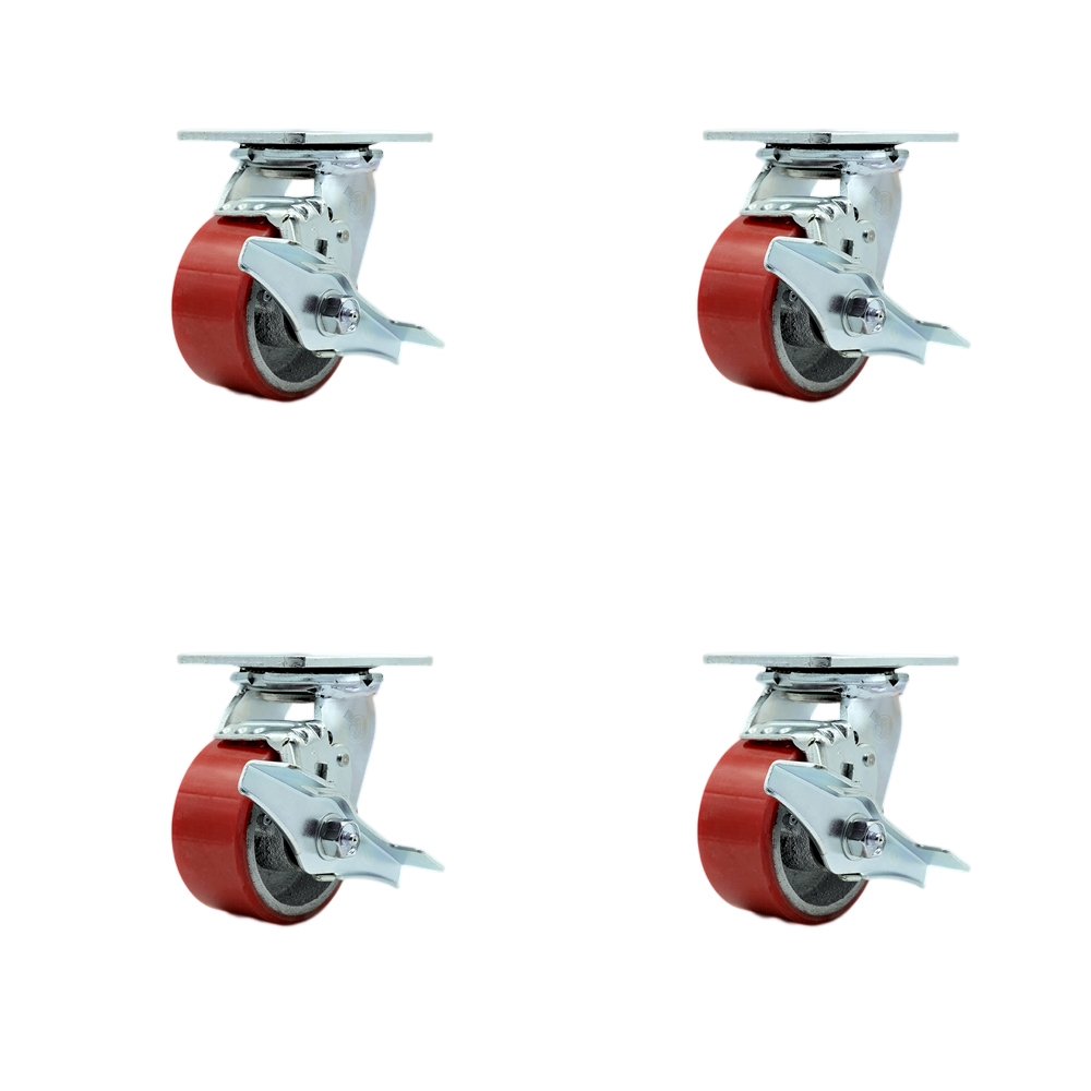 TOOL-SCC-30CS420-PUB-RS-TLB-4 Tool Box Caster Wheel Set - 4 in. Non-Marking, Maintenance Free Red Polyurethane on Cast Iron Wheels