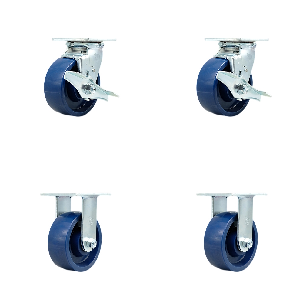 Tool Box Caster Wheel Set - 5 in. Non-Marking, Maintenance Free Solid Polyurethane Wheels - Industrial Grade - 2 Swivel with Top Lock Brakes