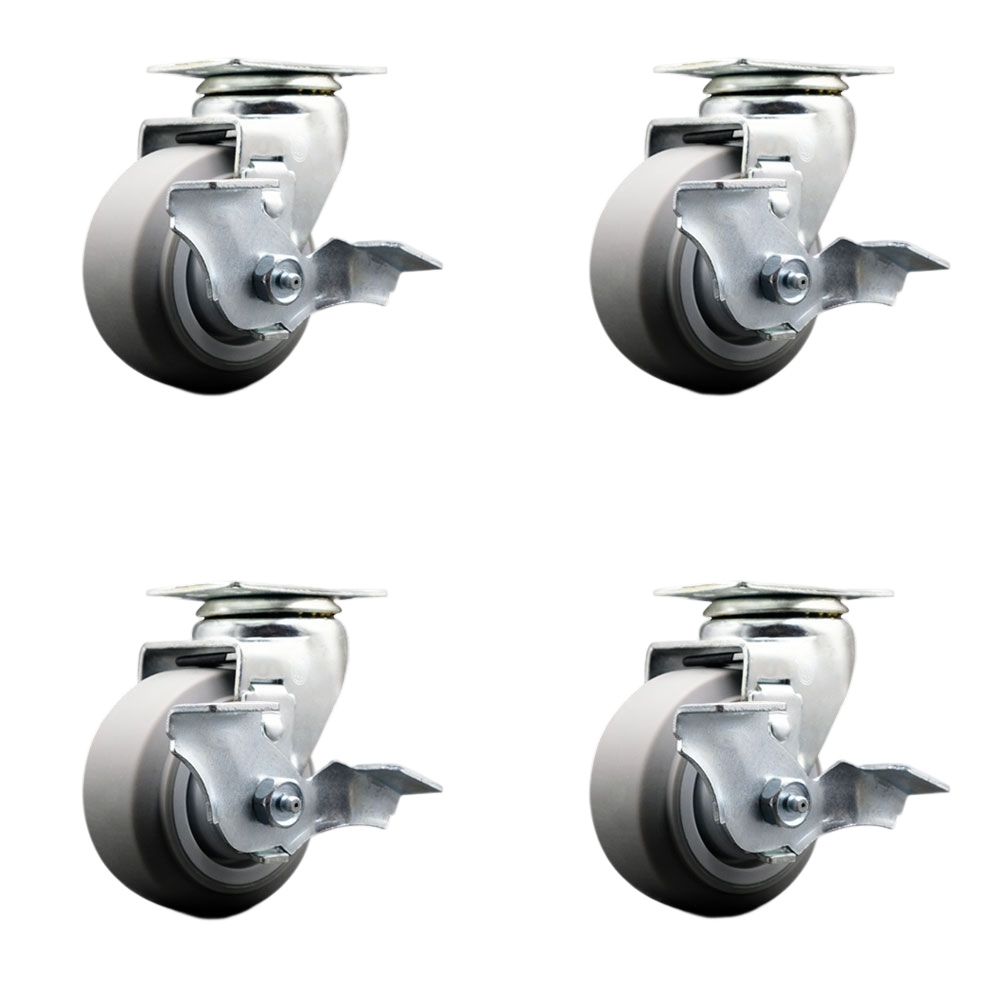 TOOL-SCC-20S420-TPRBF-TLB-4 Tool Box Caster Wheel Set - 4 in. Non-Marking, Zero Maintenance Thermoplastic Rubber Flat Tread Wheels
