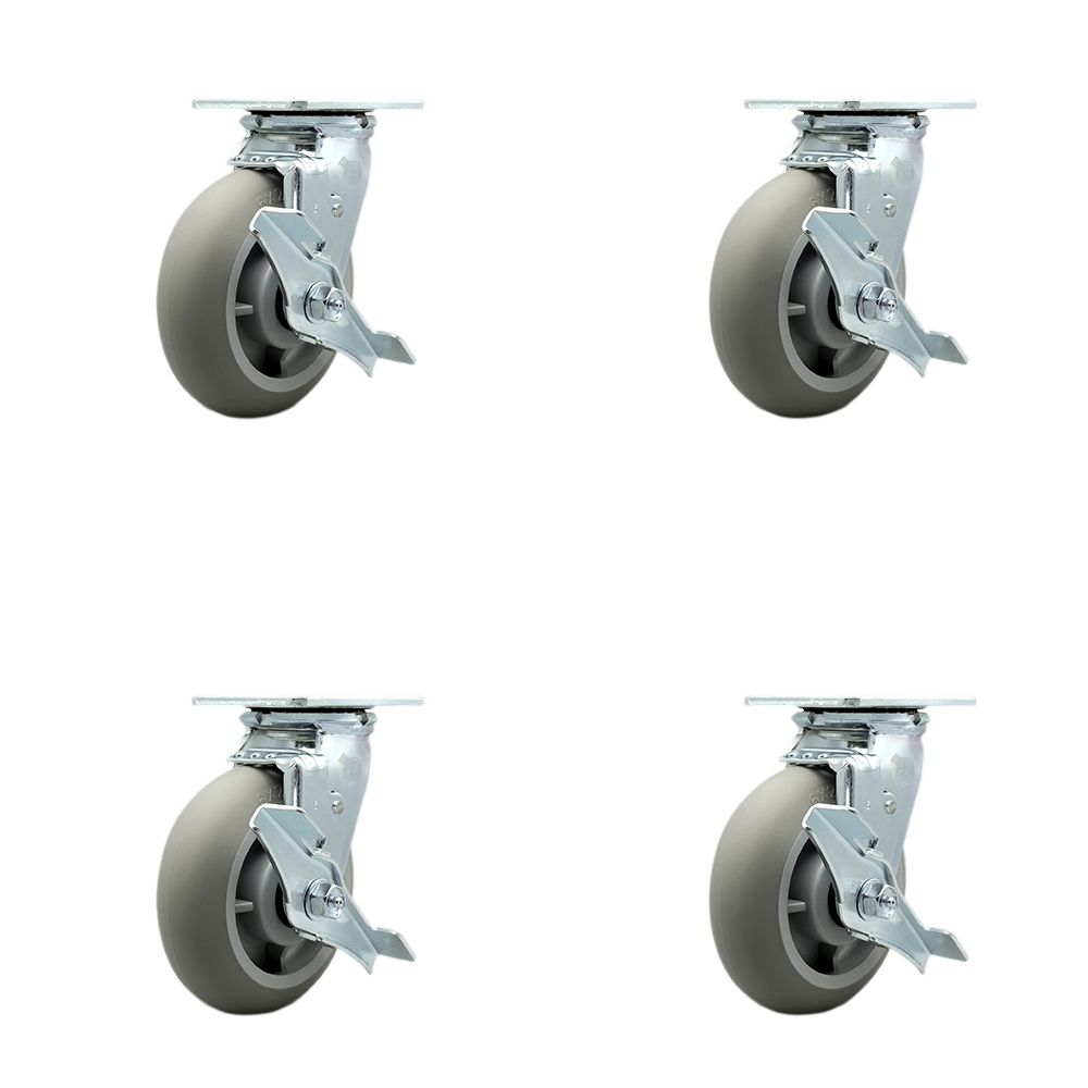 TOOL-SCC-30CS620-TPRBD-TLB-4 Tool Box Caster Wheel Set - 6 in. Non-Marking, Zero Maintenance Thermoplastic Rubber Donut Tread Wheels