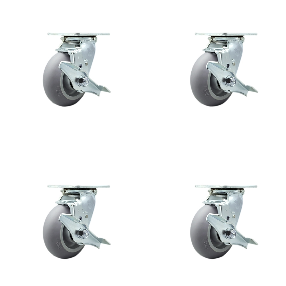 TOOL-SCC-30CS520-TPRRD-TLB-4 Tool Box Caster Wheel Set - 5 in. Non-Marking, Easy Rolling Thermoplastic Rubber Donut Tread Wheels
