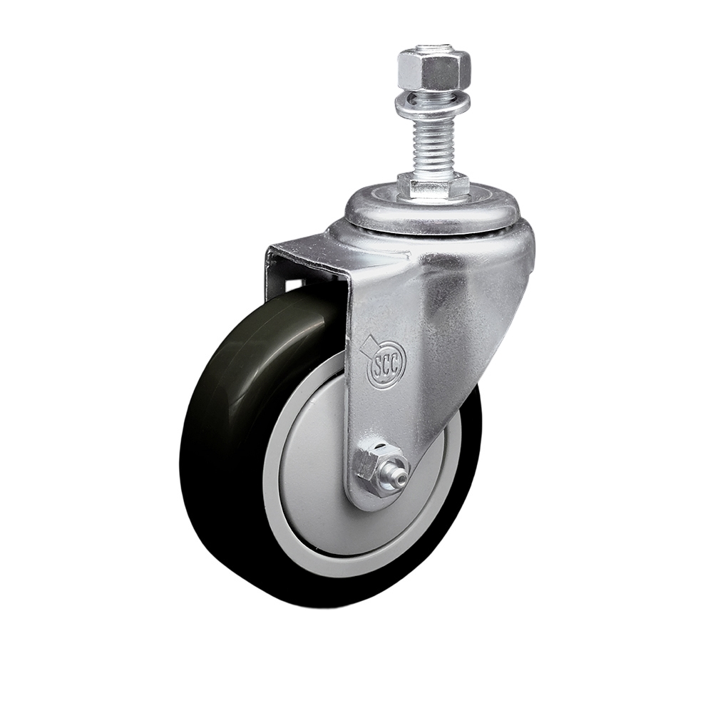 Welding, Detailing Chairs & Mechanical Creeper Polyurethane Swivel Threaded Stem Caster with 4 x 1.25 in. Black Wheel & 0.5 in. Stem