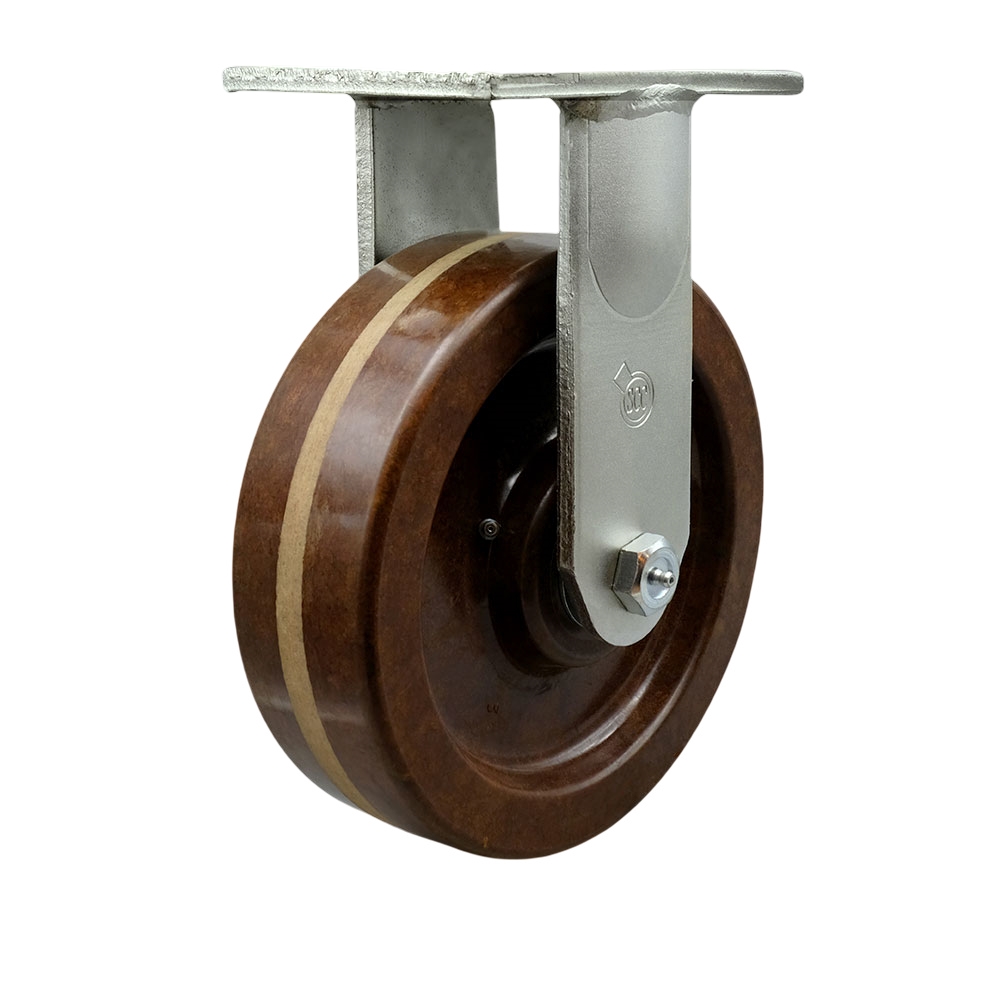 Extra Heavy Duty Kingpinless 12 x 3 in. High Temperature Phenolic Rigid Caster for Cranes, Gantries, Hoists & Winches - 3500 lbs per Caster