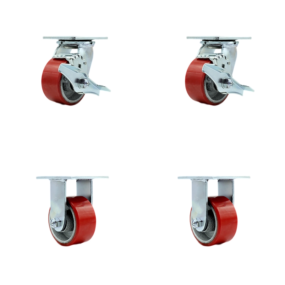 TOOL-SCC-30CS420-PUB-RS-TLB-2-R-2 Tool Box Caster Wheel Set - 4 in. Non-Marking, Maintenance Free Red Polyurethane on Cast Iron Wheels