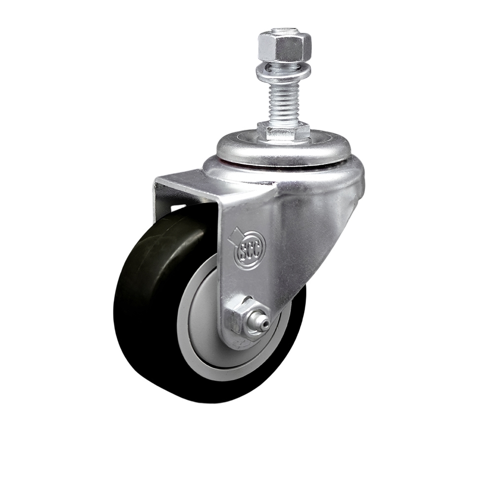 Welding, Detailing Chairs & Mechanical Creeper Polyurethane Swivel Threaded Stem Caster with 3 x 1.25 in. Black Wheel & 0.5 in. Stem