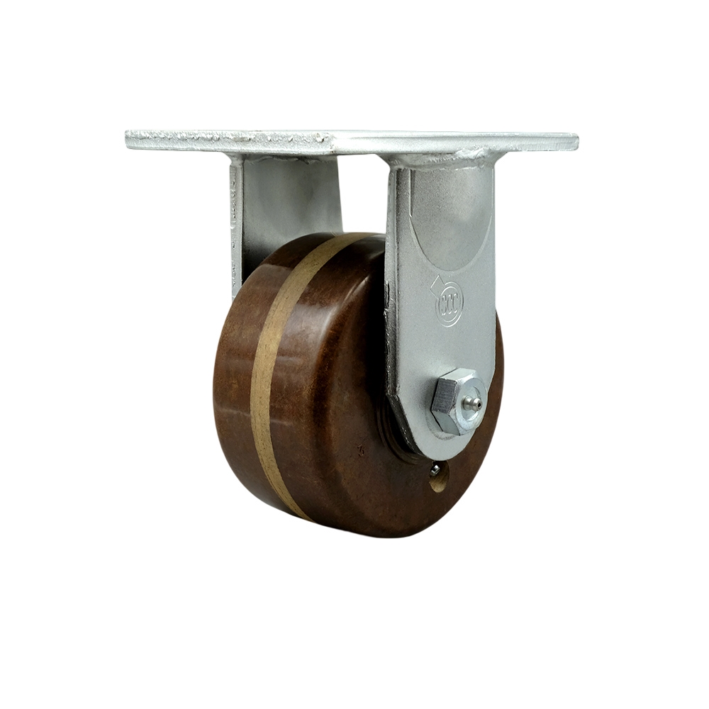 Extra Heavy Duty Kingpinless 6 x 3 in. High Temperature Phenolic Rigid Caster for Cranes, Gantries, Hoists & Winches - 2000 lbs per Caster
