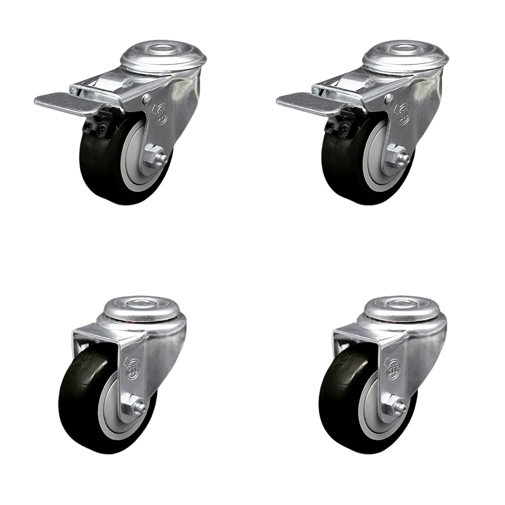 SCC-BHTTL20S314-PPUB-BLK-2-S-2 Polyurethane Swivel Bolt Hole Caster with 3 x 1.25 in. Black Wheels - Set of 4