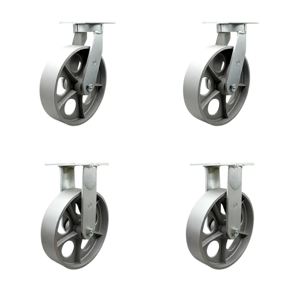 Extra Heavy Duty 10 x 3 in. Semi Steel Cast Iron Swivel Caster Set for Cranes, Gantries, Hoists & Winches - Set of 4 - 2500 lbs per Caster