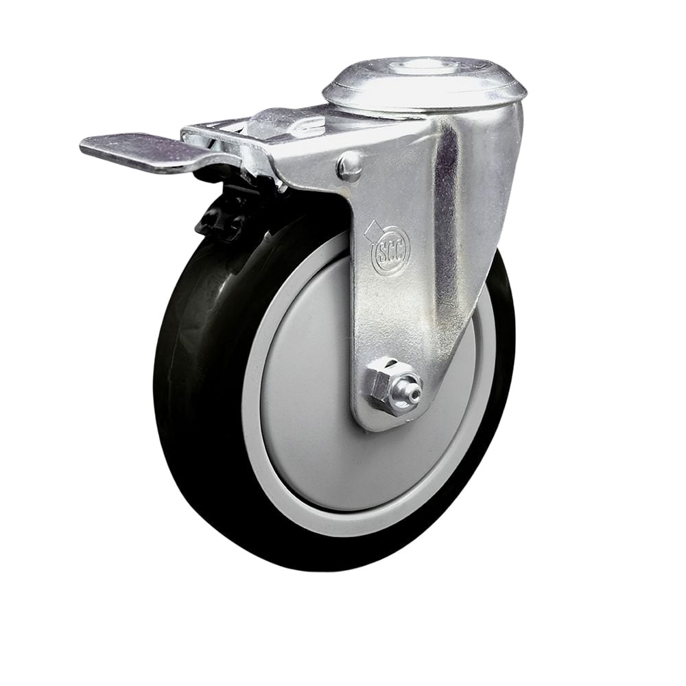 SCC-BHTTL20S514-PPUB-BLK Polyurethane Swivel Bolt Hole Caster with 5 x 1.25 in. Black Wheel & Total Locking Brake