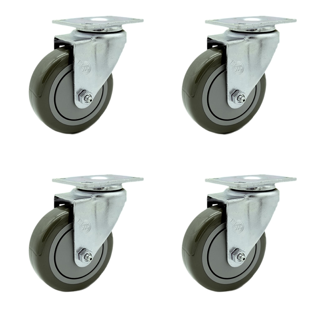 REG-SCC-20S414-PPUB-TP2-4 Regency 600CSW415 U-Boat Utility Cart Replacement Caster Set, 4 in. Gray Polyurethane Wheel - Set of 4