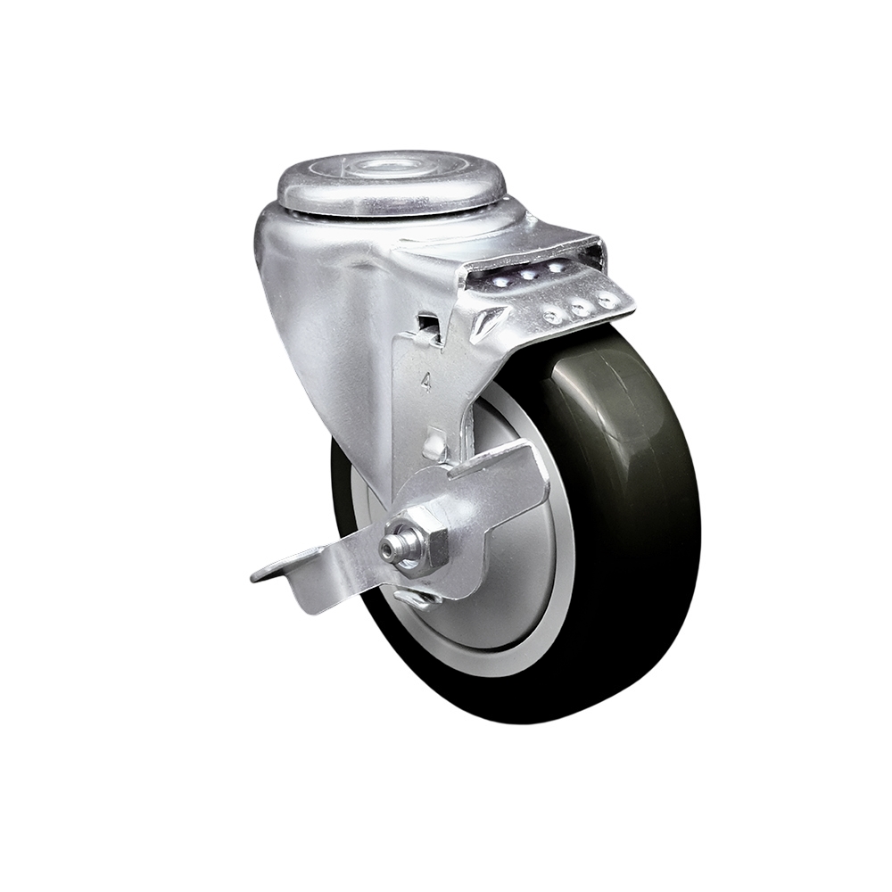 SCC-SSBH20S414-PPUB-BLK-TLB Stainless Steel Polyurethane Swivel Bolt Hole Caster with 4 x 1.25 in. Black Wheel & Top Locking Brake