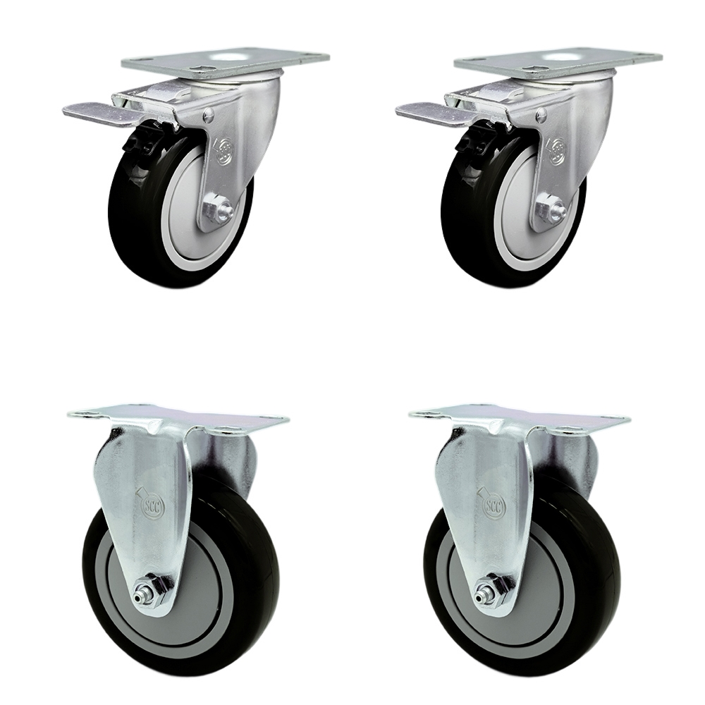 SCC-TTL20S414-PPUB-BLK-2-R-2 Polyurethane Swivel Top Plate Caster with 4 in. Black Wheels - Set of 4