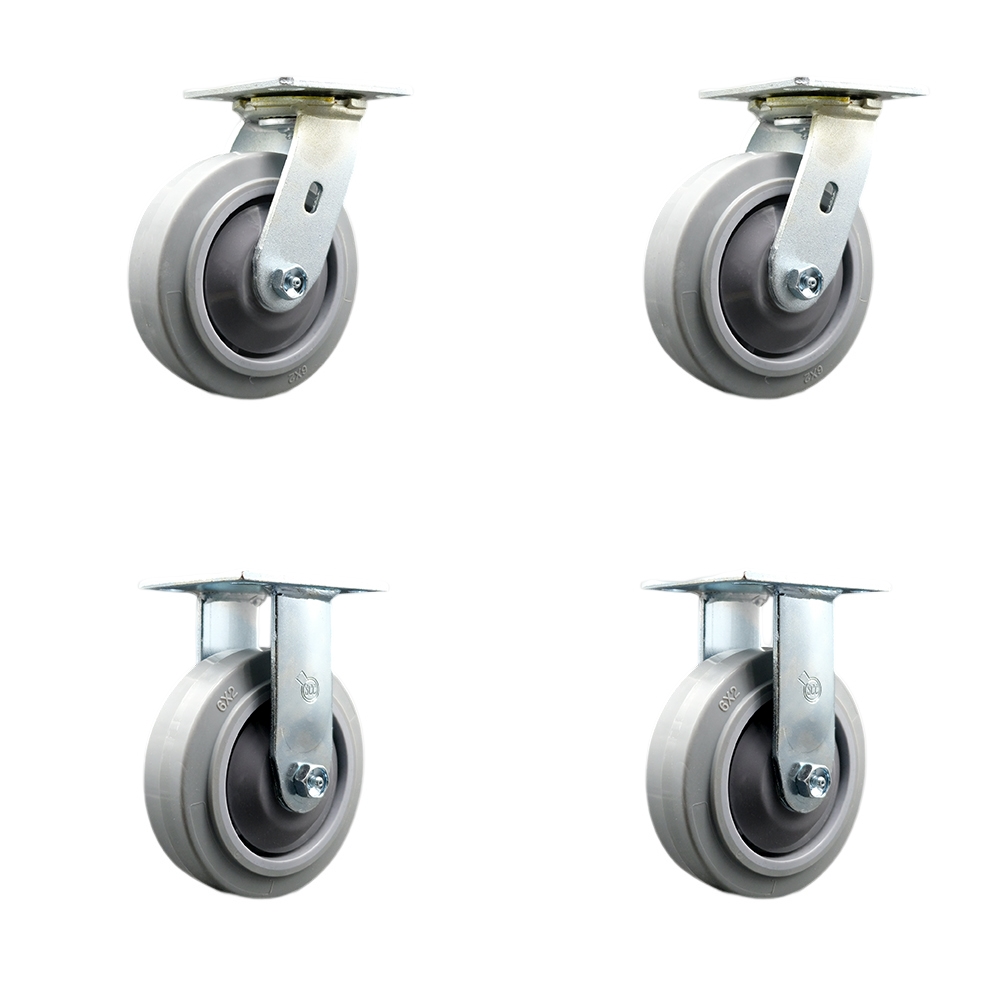 Chemtainer CST60RBS CST60RBR Replacement Swivel Caster - 6 in. Thermoplastic Rubber Flat Tread Wheels with Plastic Thread Guards - Set of 4