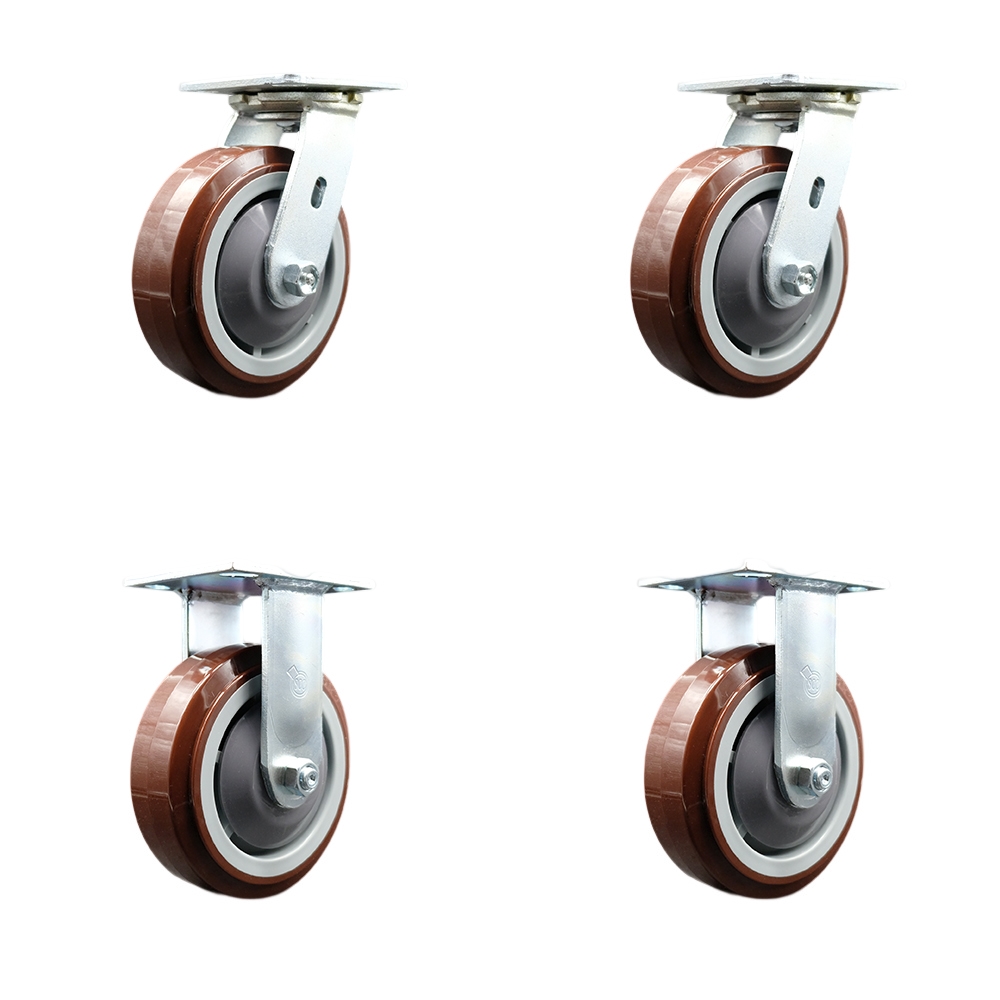 Chemtainer CST60URR CST60RBS Replacement Swivel Caster - 6 in. Maroon Polyurethane on Polyolefin Wheels with Plastic Thread Guards - Set of 4