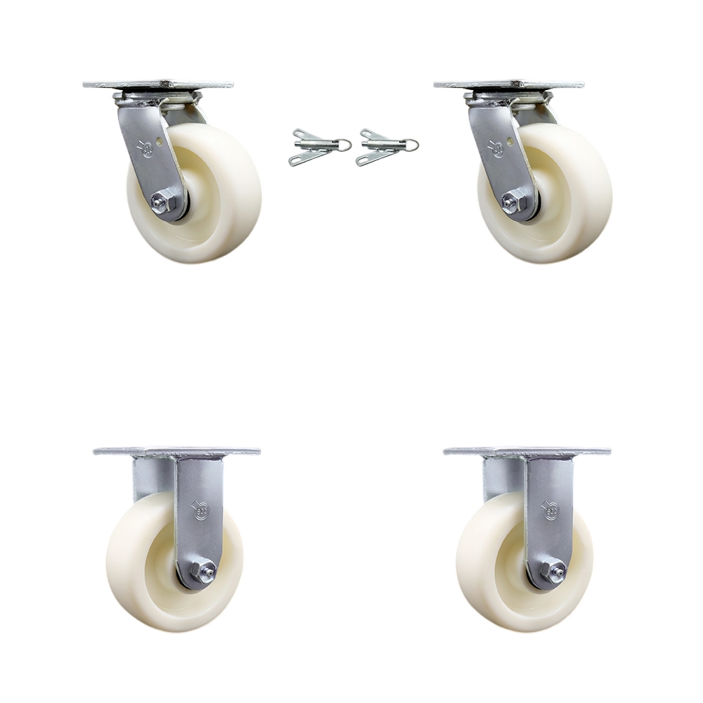 SCC-30CS520-NYR-BSL-2-R-2 Nylon Swivel Top Plate Casters, Heavy Duty with 5 in. Wheels - 3600 lbs Total Capacity - Set of 4