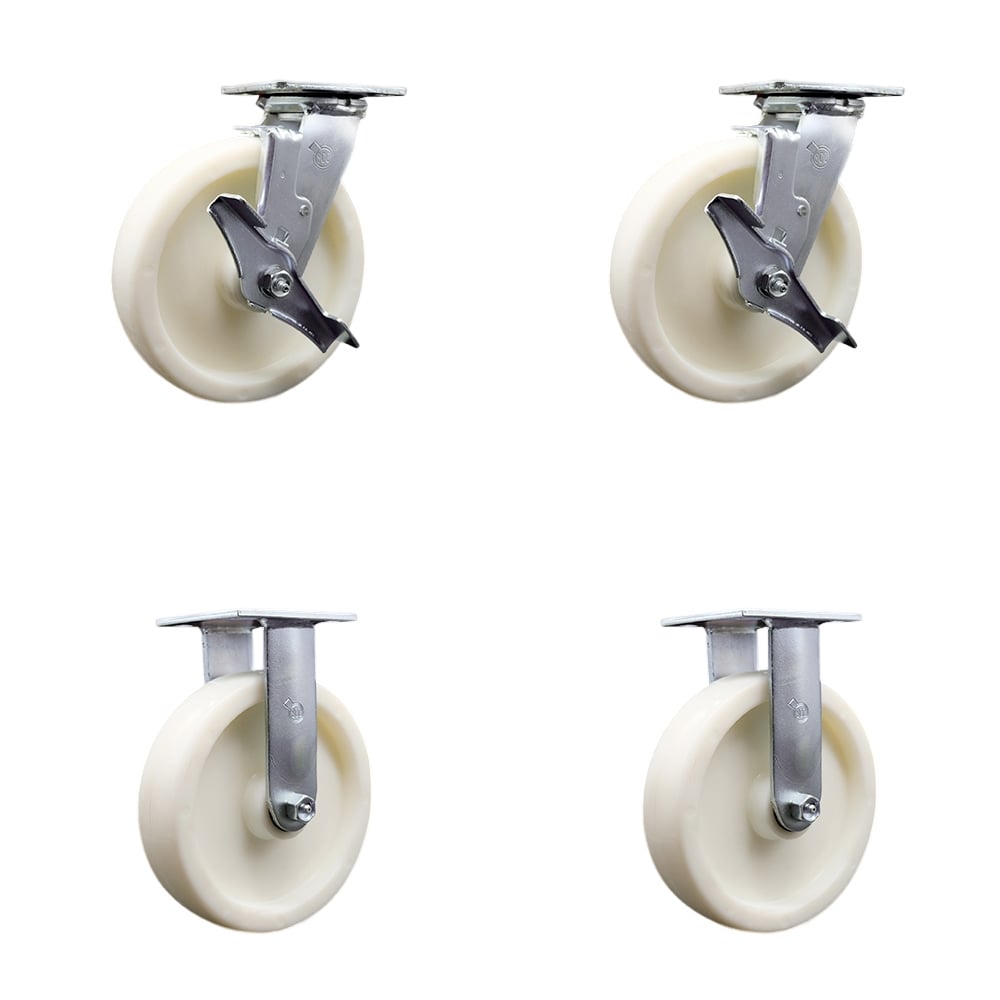 SCC-30CS820-NYR-TLB-2-R-2 Nylon Swivel Top Plate Casters, Heavy Duty with 8 in. Wheels - 5000 lbs Total Capacity - Set of 4